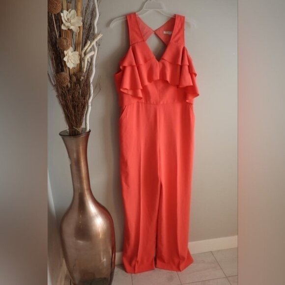 Trina Turk Women’s Coral Crepe Josephine Cold-Shoulder Ruffle Jumpsuit. … - Picture 5 of 14